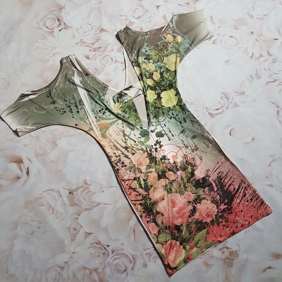 Flamingo brand-Floral Stretchy Mini Dress - Picture 5 of 5